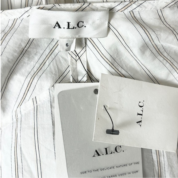 NWT ALC Striped Cotton Silk Blend Puff Long Sleeve Ruffle Hem Wrap Waist Dress 6 - Picture 9 of 12